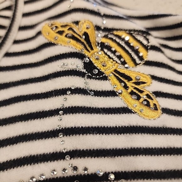 Quacker Factory Women's 3/4 Sleeve Knit Top Black White Striped Bees Size 3X - Picture 5 of 9